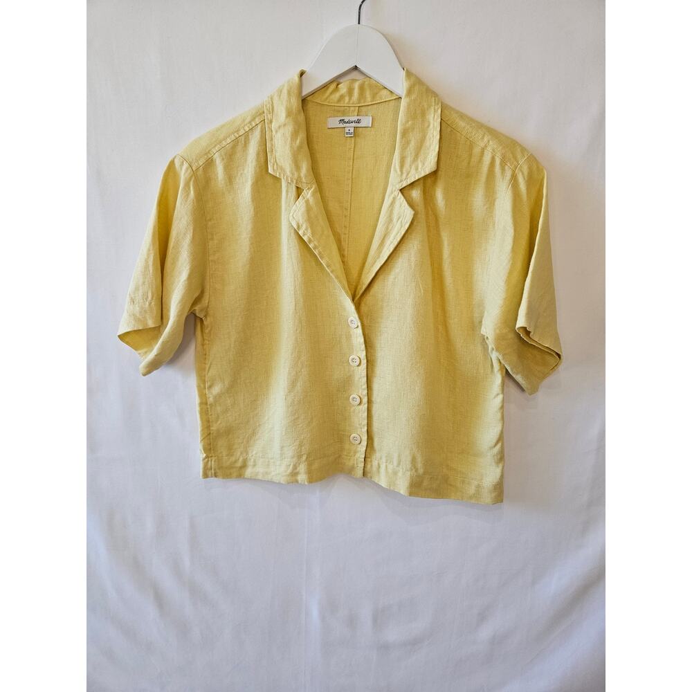 Madewell Bundle Crop Button Up Shirt Yellow Plaid Small - Picture 2 of 13